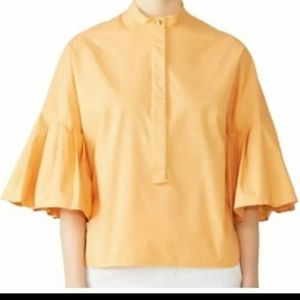 Genny Made In Italy Pleated Blouse Hidden Buttons 1/2 Sleeves Band Collar